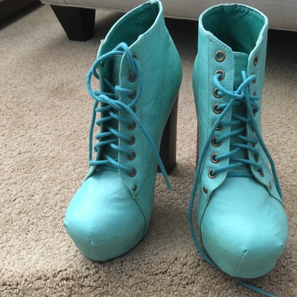 Mint Green Lace Up Ankle Boots - Picture 2 of 3